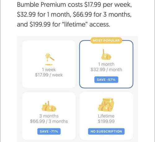 Bumble pricing